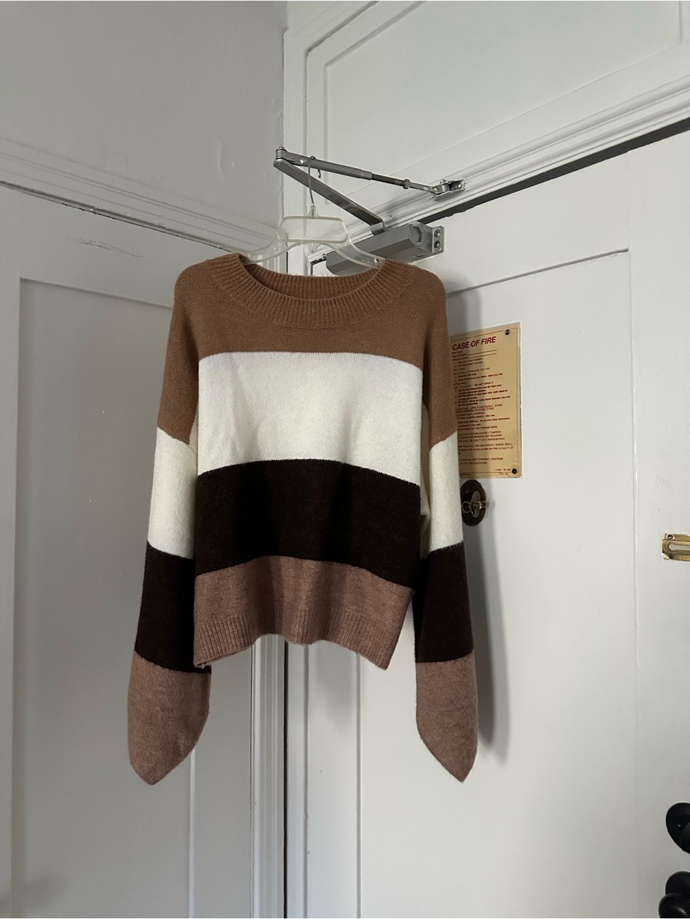 Crescent Striped Crewneck Sweater in Brown, White & Dark Brown